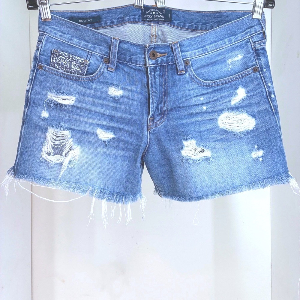 Lucky Brand The Cut Off Distressed Denim Shorts Blue  Womens Size 6/28